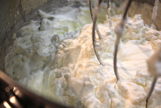 Whipping cream with stiff peaks